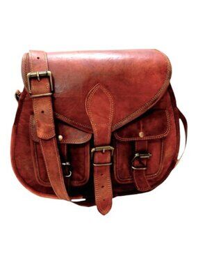 Genuine Leather Crossbody Bag Women Brown Vintage Boho Handmade Purse Goat Hide